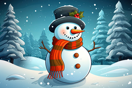snowman, adorned festive scarf, snowy winter wonderland.Generated with AIの素材