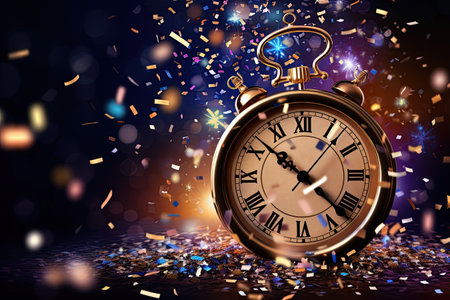 2024 in sparkling, festive New Year Eve decorations, with a countdown clock,Generated with AIの素材