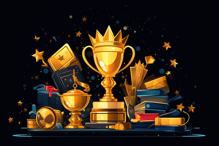 Awards concept prestigious trophies, medals, plaques symbolizing,Generated with AIの素材