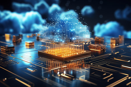 digital technology concept featuring a futuristic hologram with cloud icon,Generated with AIの素材