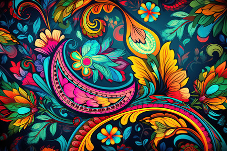 intricate paisley pattern, featuring vibrant colors and elegant details,Generated with AIの素材