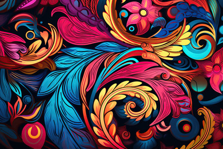 intricate paisley pattern, featuring vibrant colors and elegant details,Generated with AIの素材