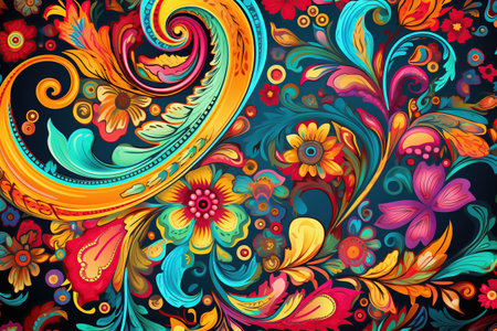 intricate paisley pattern, featuring vibrant colors and elegant details,Generated with AIの素材