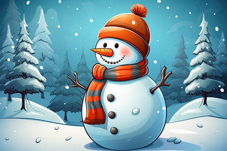 snowman, adorned festive scarf, snowy winter wonderland.Generated with AIの素材