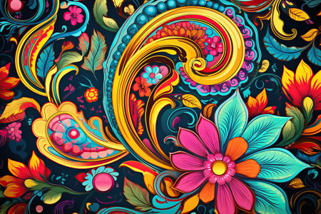 intricate paisley pattern, featuring vibrant colors and elegant details,Generated with AIの素材