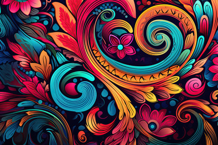 intricate paisley pattern, featuring vibrant colors and elegant details,Generated with AIの素材