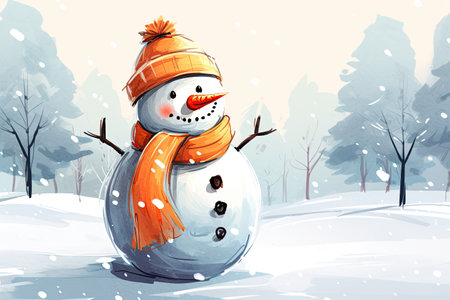 snowman, adorned festive scarf, snowy winter wonderland.Generated with AIの素材