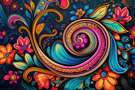 intricate paisley pattern, featuring vibrant colors and elegant details,Generated with AIの素材