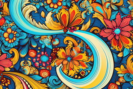 intricate paisley pattern, featuring vibrant colors and elegant details,Generated with AIの素材