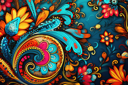 intricate paisley pattern, featuring vibrant colors and elegant details,Generated with AIの素材