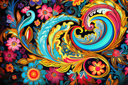 intricate paisley pattern, featuring vibrant colors and elegant details,Generated with AIの素材