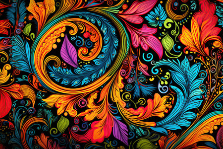 intricate paisley pattern, featuring vibrant colors and elegant details,Generated with AIの素材