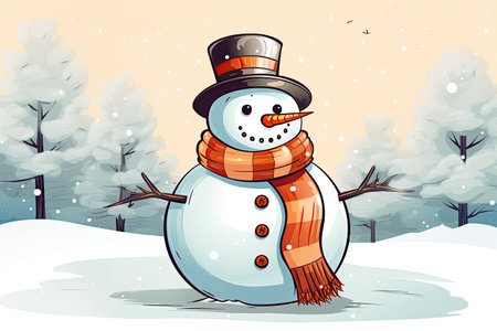 snowman, adorned festive scarf, snowy winter wonderland.Generated with AIの素材