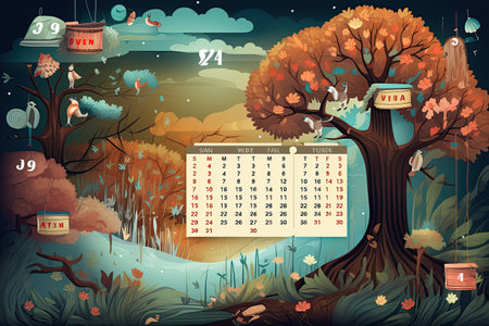 A 2024 calendar featuring all 12 months with dates and holidays highlighted,Generated with AIの素材