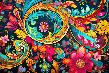 intricate paisley pattern, featuring vibrant colors and elegant details,Generated with AIの素材