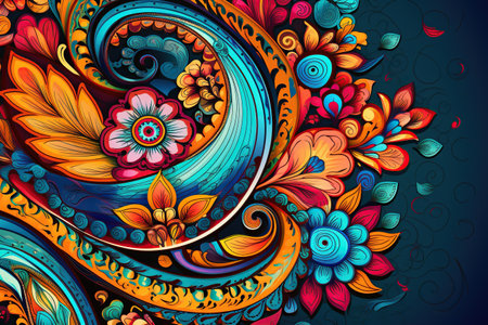 intricate paisley pattern, featuring vibrant colors and elegant details,Generated with AIの素材