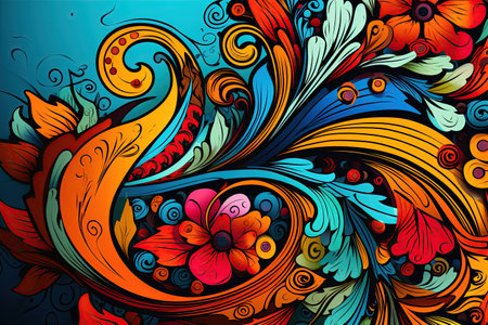 intricate paisley pattern, featuring vibrant colors and elegant details,Generated with AIの素材