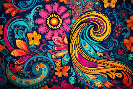 intricate paisley pattern, featuring vibrant colors and elegant details,Generated with AIの素材