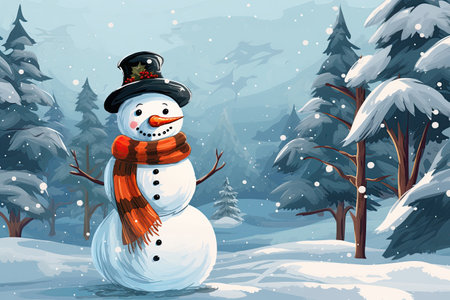 snowman, adorned festive scarf, snowy winter wonderland.Generated with AIの素材