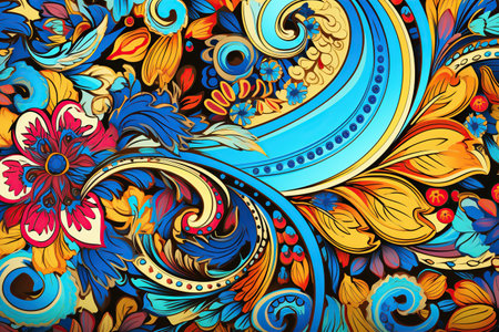 intricate paisley pattern, featuring vibrant colors and elegant details,Generated with AIの素材