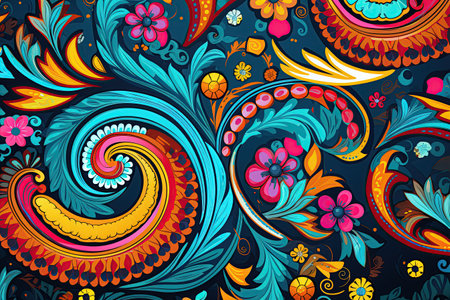 intricate paisley pattern, featuring vibrant colors and elegant details,Generated with AIの素材