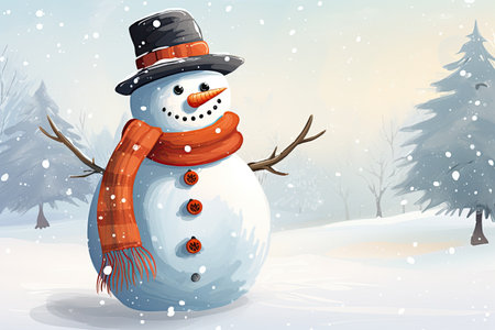 snowman, adorned festive scarf, snowy winter wonderland.Generated with AIの素材