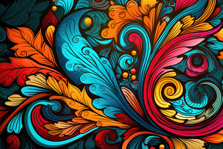 intricate paisley pattern, featuring vibrant colors and elegant details,Generated with AIの素材