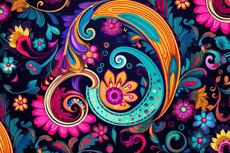 intricate paisley pattern, featuring vibrant colors and elegant details,Generated with AIの素材