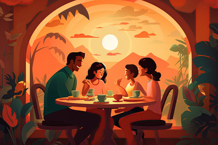 happy family enjoying a delicious dinner together,Generated with AIの素材