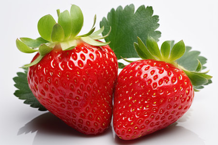 strawberry juicy splashed green leaves ,isolated white background,Generated with AIの素材