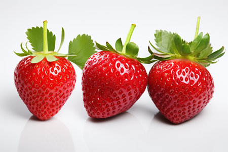 strawberry juicy splashed green leaves ,isolated white background,Generated with AIの素材