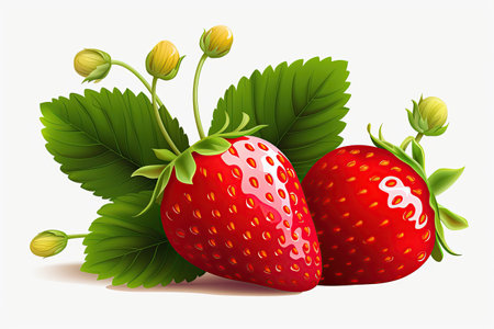 strawberry juicy splashed green leaves ,isolated white background,Generated with AIの素材