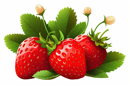 strawberry juicy splashed green leaves ,isolated white background,Generated with AIの素材