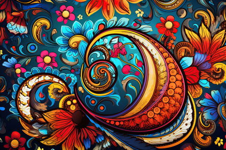 intricate paisley pattern, featuring vibrant colors and elegant details,Generated with AIの素材