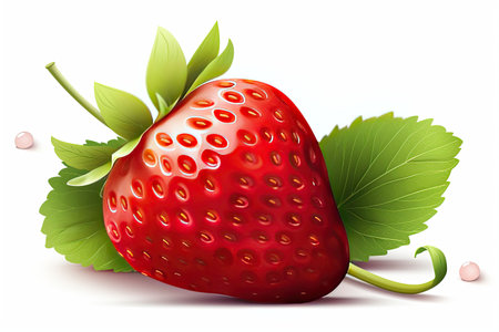 strawberry juicy splashed green leaves ,isolated white background,Generated with AIの素材