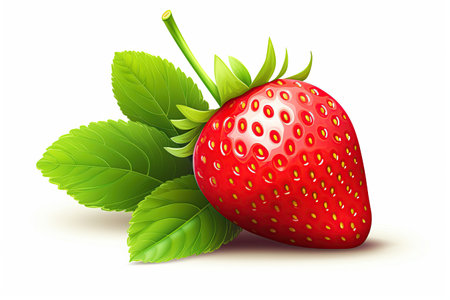 strawberry juicy splashed green leaves ,isolated white background,Generated with AIの素材
