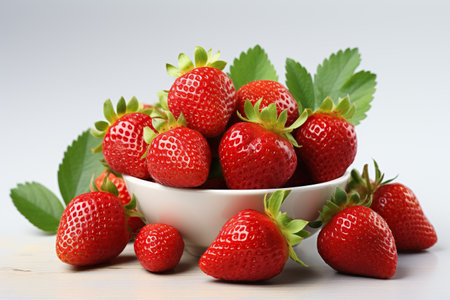strawberry juicy splashed green leaves ,isolated white background,Generated with AIの素材