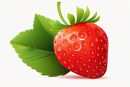 strawberry juicy splashed green leaves ,isolated white background,Generated with AIの素材