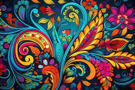 intricate paisley pattern, featuring vibrant colors and elegant details,Generated with AIの素材