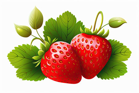 strawberry juicy splashed green leaves ,isolated white background,Generated with AIの素材