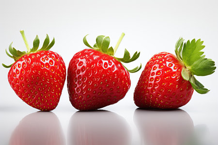 strawberry juicy splashed green leaves ,isolated white background,Generated with AIの素材