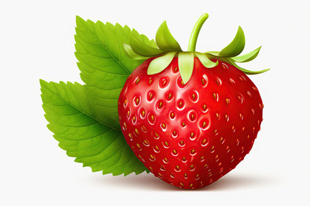 strawberry juicy splashed green leaves ,isolated white background,Generated with AIの素材