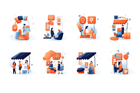 Set of illustrations representing online shops and internet stores.Generated with AIの素材