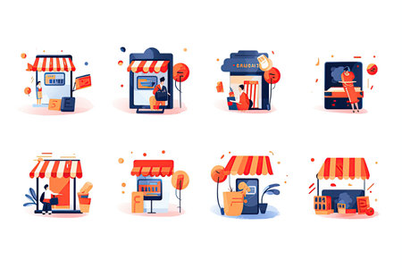 Set of illustrations representing online shops and internet stores.Generated with AIの素材