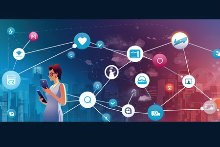 depicting the concept of mobile communication and social media,Generated with AIの素材