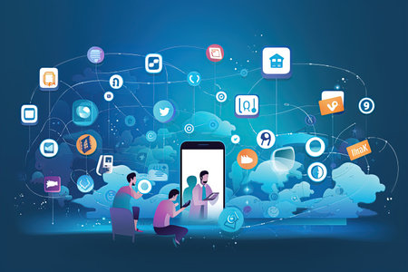 depicting the concept of mobile communication and social media,Generated with AIの素材