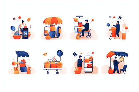 Set of illustrations representing online shops and internet stores.Generated with AIの素材