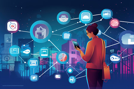 depicting the concept of mobile communication and social media,Generated with AIの素材