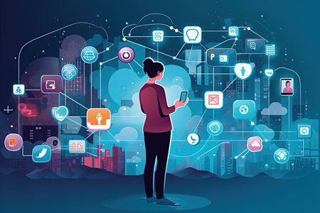 depicting the concept of mobile communication and social media,Generated with AIの素材