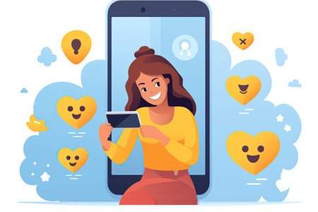 depicting the conYoung Asian woman engaged in live streaming and podcasting, using microphones and wearing headphone,Generated with AIcept of mobile communication and social media,Generated with AIの素材